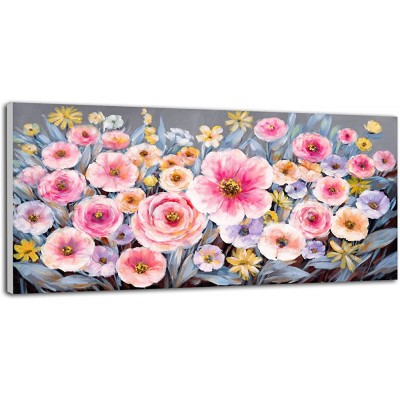 Oil Paintings 24x48 Inch Paintings Colorful Brilliant Pink flowers Hand Painting Wall Art 3D Hand-Painted On Canvas Abstract Artwork Art Framed Wall Decoration Abstract Painting Ready to Hang - BJG2KTE7Y