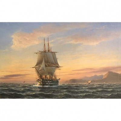 Real Hand Painted Seascape Ship Big Sail Boat on Ocean in Sunset Canvas Oil Painting for Home Wall Art Decoration Not a Print Giclee Poster - BD27BYZSV
