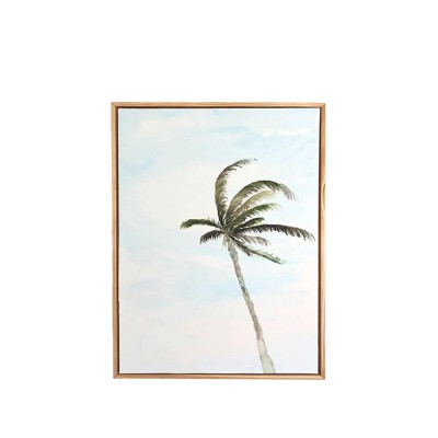 SoCal Palm Original Watercolor Art Painting by Artist Surrendered Echoes with Floating Wood Frame - B0LP18OCB