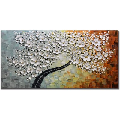 V-inspire Art 24x48 Inch Modern Abstract Hand-Painted Oil Painting Lucky Flowers Trees Acrylic Canvas Frame Wall Art Wall Decoration Of living Room and Bedroom - B4D6BJE9N