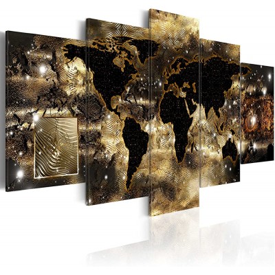 World Map Canvas Wall Art Gold Picture Modern Painting Compass Continents of Bronze Artwork Framed Home Decor for Living Room W60”x H30” - BPCGUPEVC