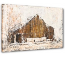 Yihui Arts Rustic Wall Decor Old Barn Canvas Wall Art Hand Painted Vintage Farmhouse Painting Pictures For Living Room - B3NSVM68R