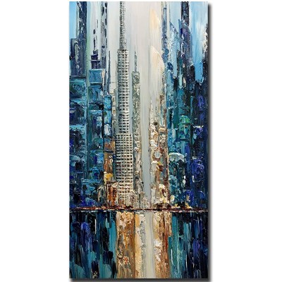Yotree Paintings，24X48 Inch Wall Art Oil Painting City View Contemporary Artwork Hang Wall Decoration,Urban Streetscape Abstract Decoration - BAO3WFUGB