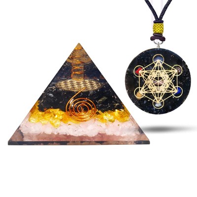 ABHISUBYA Orgonite Orgone Pyramid for Triple Health Protection with Black Tourmaline Citrine and Rose Quartz – Positive Energy Generator for Healing Wealth and Prosperity - BWQWQMWLC