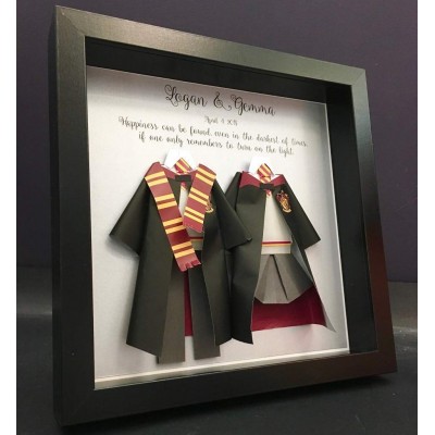 Harry Potter Wedding Gift First Anniversary Paper Harry Potter and Hermione Hogwarts Paper Bride & Groom Shadowbox Frame Wall Art Gift - B3DRXBA3Z