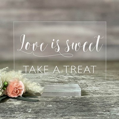 Love is Sweet Please Take a Treat Acrylic 8x10 Sign with Clear Stand | Acrylic Wedding Favors Sign | Lucite Wedding Favors Sign 5X7 Clear Acrylic Stand - BBCC1HLED