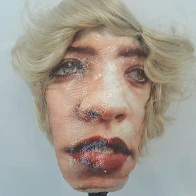 Mixed Media Plaster Head Sculpture Realistic Face Weird Quirky - BNY31EMRU