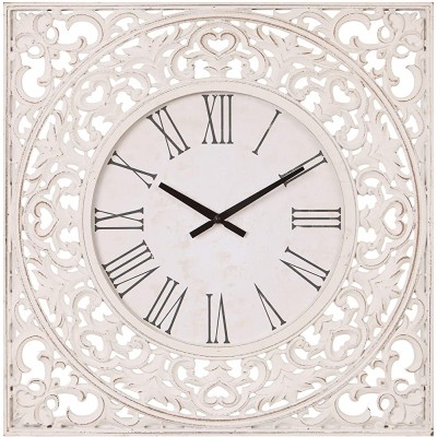 24" Distressed White Ornate Wood Carved Wall Clock - BHZSQ5Y3G