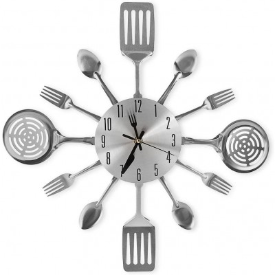 CIGERA 16 Inch Large Kitchen Wall Clocks with Spoons and Forks,Great Home Decor and Nice Gifts,Sliver - BU41ITIDL