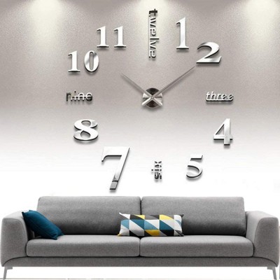 CUGBO DIY Wall Clock Modern Large 3D Wall Clock Mirror Stickers Home Office Decor,Silver - BSF5XQTG9