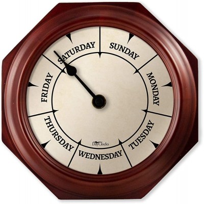 DayClocks Classic Week-Day Wall Clock with Solid Wood-Octagonal Frame – Weekly Clock with Noon & Midnight Markers – Quiet Wall Mounted Clock Ideal Retirement Gift for Men & Women Mahogany 10" - BBC9RZ0M0