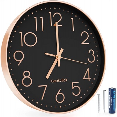 Geekclick 12" Wall Clock [Battery Included] Silent & Large Wall Clocks for Living Room Office Home Kitchen Decor Modern Style & Easy to Read Rose Gold &Black - B4PPOWRY3