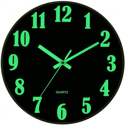 JoFomp Modern Night Light Wall Clock 12 Inch Silent Non-Ticking Quartz Wall Clocks Large Luminous Function Numbers and Hands Battery Operated Decorative Wall Clock for Office Kitchen Living Room - BX69DNIWU