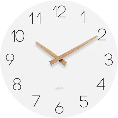 mooas Flatwood Wall Clock 12" Wood Wall Clock Non-Ticking Sweep Movement Decorative Wall Clock Battery Operated Wall Clock Clock for Home Living Room Kitchen Bedroom Office School Hotel - BKWQ6V504