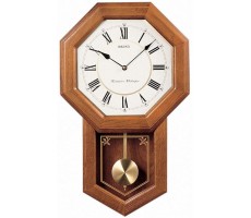 Seiko Light Oak Traditional Schoolhouse Wall Clock with Chime & Pendulum - BBGVG8IFD