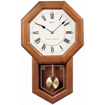 Seiko Light Oak Traditional Schoolhouse Wall Clock with Chime & Pendulum - BBGVG8IFD