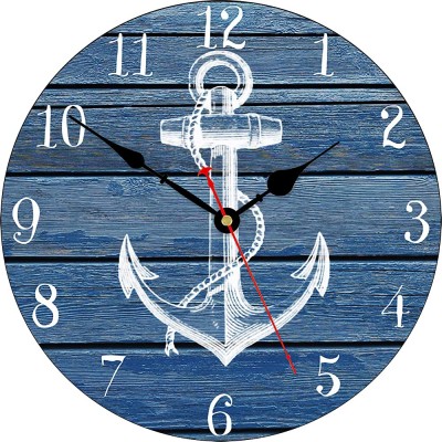 TAHEAT 14 Inch White Anchor Pattern Wall Clock Non Ticking Silent Clocks Nautical Retro Wooden Arabic Numeral Clocks Easy to Read Wall Clocks for Kitchen Living Room Bedroom - BV8EG0WOG