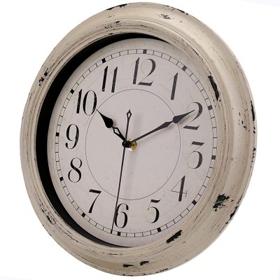 Wall Clock 12 Inch Retro Silent Non-Ticking Quartz Wall Clocks Battery Operated Decorative for Kitchen Home Beige - BCQ8YXHCL