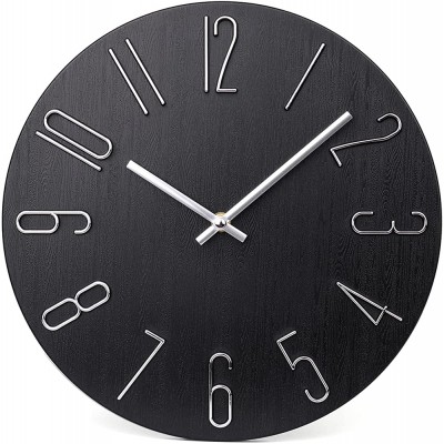 Wall Clock 12" Silent Non-Ticking Modern Style Wooden Wall Clocks Decorative for Office Home Bedroom School Black - BIV12X324