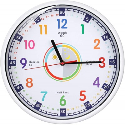 Wall Clock for Kids with Silent Non Ticking Sweep Quartz Mechanism Easy to Read Learn to Tell Time 12 Inch Diameter - BGP0GN5VU