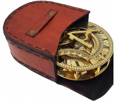 Brass Nautical Sundial Compass with Intricate Detailing Comes in an Exquisite Top Grain Leather Case Premium Sundial Compass - BL749NL9I
