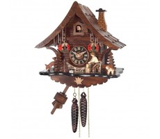 River City Clocks One Day Cuckoo Clock Cottage with Man Chopping Wood - BX5A6VCTC