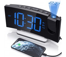 Clock Radios Projection Alarm Clock with 0-100% Dimmer and FM Radio Dual Alarm 5 Alarm Sounds and 3-Level Volume USB Charger Clear Readout Digital Alarm Clock for Bedroom Bedside Clock for Kids - BJT2ANG2Z