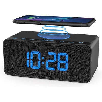 Digital Alarm Clock FM Radio 10W Fast Wireless Charger Station & USB Port 5 Wake Up Sounds Volume Control Full Brightness Dimmer for Bedroom BUFFBEE - BKX9H3FBN