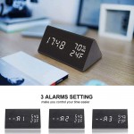 Digital Alarm Clock with Wooden Electronic LED Time Display 3 Alarm Settings Humidity & Temperature Detect Wood Made Electric Clocks for Bedroom Bedside… Black - BO26GFVH9