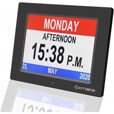 Exmate Digital Calendar Alarm Day Clock 8" Day Clock Calendar Large Screen Display with 13 Alarm Options Snooze Function for Elderly Visual Impairment Dementia Memory Loss - B9QLAC3O3