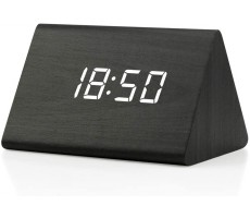 GEARONIC TM Modern Triangle Wood Wooden Alarm Digital Desk Clock Thermometer Classical Timer Calendar 7 Level LED-Black - BYTJXP7NP