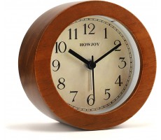 HOWJOY Round Wooden Retro Alarm Clock 3 inches Super Silent Non Ticking Small Clock Battery Operated Backlight Arabic Numerals Bedside Desk Gift Clock Brown - BG88EI8Q4