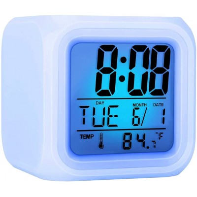 Kids Alarm Clock Wake Up Light Easy to Set Toddler Children Teens Boys and Girls LED Digital Alarm Clock with Snooze Temperature Detect at Bedroom Great Gift Idea White - BHAY4KBV4