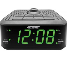 Nelsonic Digital AM FM Clock Radio with Time Projection on Ceiling or Wall Wake to Alarm or Radio Dual Alarms Easy to Read LED Green Display Simple to Use Easy to Read at a Glance - BGZ29119T