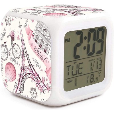 Paris Alarm Clock 7 Color Changing Night Light Clock for Kids Bedroom Bedside - BYPGXD2I5