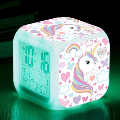 QearFun Unicorn Digital Alarm Clocks for Girls LED Night Glowing Cube LCD Clock with Light Children Wake Up Bedside Clock Birthday Gifts for Kids Girls Boys Bedroom DecorLady Unicorn - BQ876P9G3
