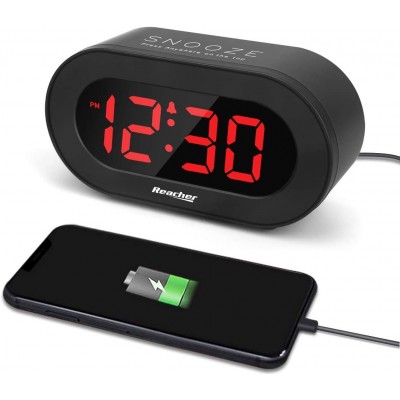 REACHER Easy Snooze and Time Setting Digital Alarm Clock Charging Station Phone Charger with USB Port Battery Backup for Android Phone iPhone Tablet ipad Black - BMJB45CXT