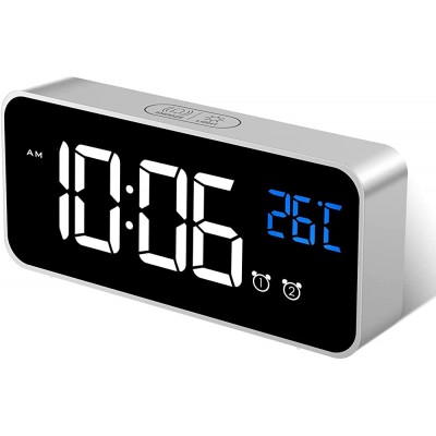 RHM Digital Alarm Clock LED Display Clock Bedside with Snooze Brightness & Volume Adjustable Dual Alarm Temperature Rechargeable Non-Ticking 12 24H for Bedroom Office - BHXJKBRDV