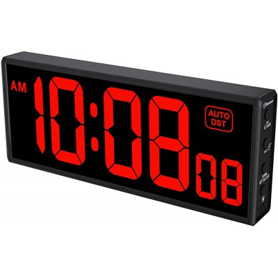 Soobest Large Display Digital Wall Clock with Seconds,Electric Clock Plug Auto DST Dimmer LED 11.5 Inches Red - BSDAWJ30U