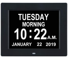 TMC [Newest Version Digital Calendar Day Clock -Extra Large Impaired Vision Memory Loss Clock with 12 Alarm Options for Seniors Elderly Dementia Alzheimer 8-inch,Black - B9Q9Z2RAL