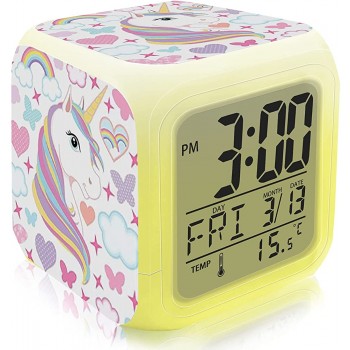 Unicorn Digital Alarm Clock for Kids Girls Bedroom Decor for Girls Women Easy Setting Cube Wake Up Clocks Upgrade with 4 Sided Unicorn Pattern USB Port Colorful Night Light Clock Gifts for Kids. - BCL8Q1EQ7