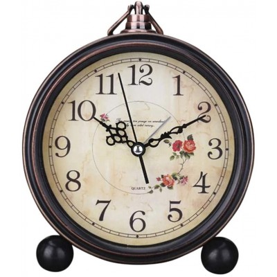 BESPORTBLE Vintage Retro Table Clock Metal Gold Silent Desk Clock Non Ticking Decorative Mantle Clock Farmhouse Style Table Clock Without Battery - BA017L1TH