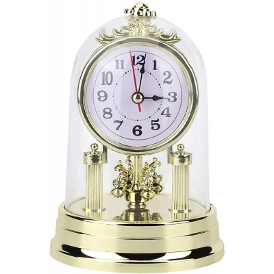 European Retro Table Clock,Anniversary Clocks with Glass Dome,Antique Clock,Mantel Clock Silent Decorative for Home Living RoomGold - BDQMWNDDA