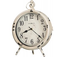 Howard Miller Saxony Mantel Clock 635-214 – Distressed Antique White Finish Aged Metal Black Arabic Numerals Glass Crystal Antique Home Décor Quartz Movement - BFCKA4LR4