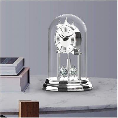 YUHUAWF Table Clock European Crystal Rotating Table Clock American Metal Pendulum Clock Modern Living Room Decoration Table Clock Clock Ornaments Silver Decor Clocks - B02XCQMNI