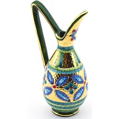 ART ESCUDELLERS Cermic Multicolored JUG Handpainted with 24K Gold Decorated in Byzantine Green Style. 3,94'' x 3,15'' x 7,09'' - BP3YXPUWM