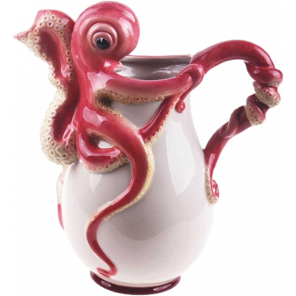 Blue Sky Ceramic 10x7x11 Red Octopus Pitcher - B9B2C8X0L