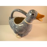 Duck Pitcher Ceramic Mottled Blue with a White Bow 12 x 11 Inches - B8JJKB42B