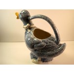 Duck Pitcher Ceramic Mottled Blue with a White Bow 12 x 11 Inches - B8JJKB42B