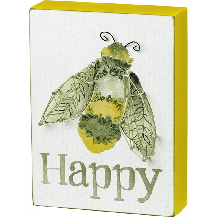 Primitives by Kathy String Art Box Sign 4 x 5.5 x 1.75 Bee Happy - BLML0HJZ6